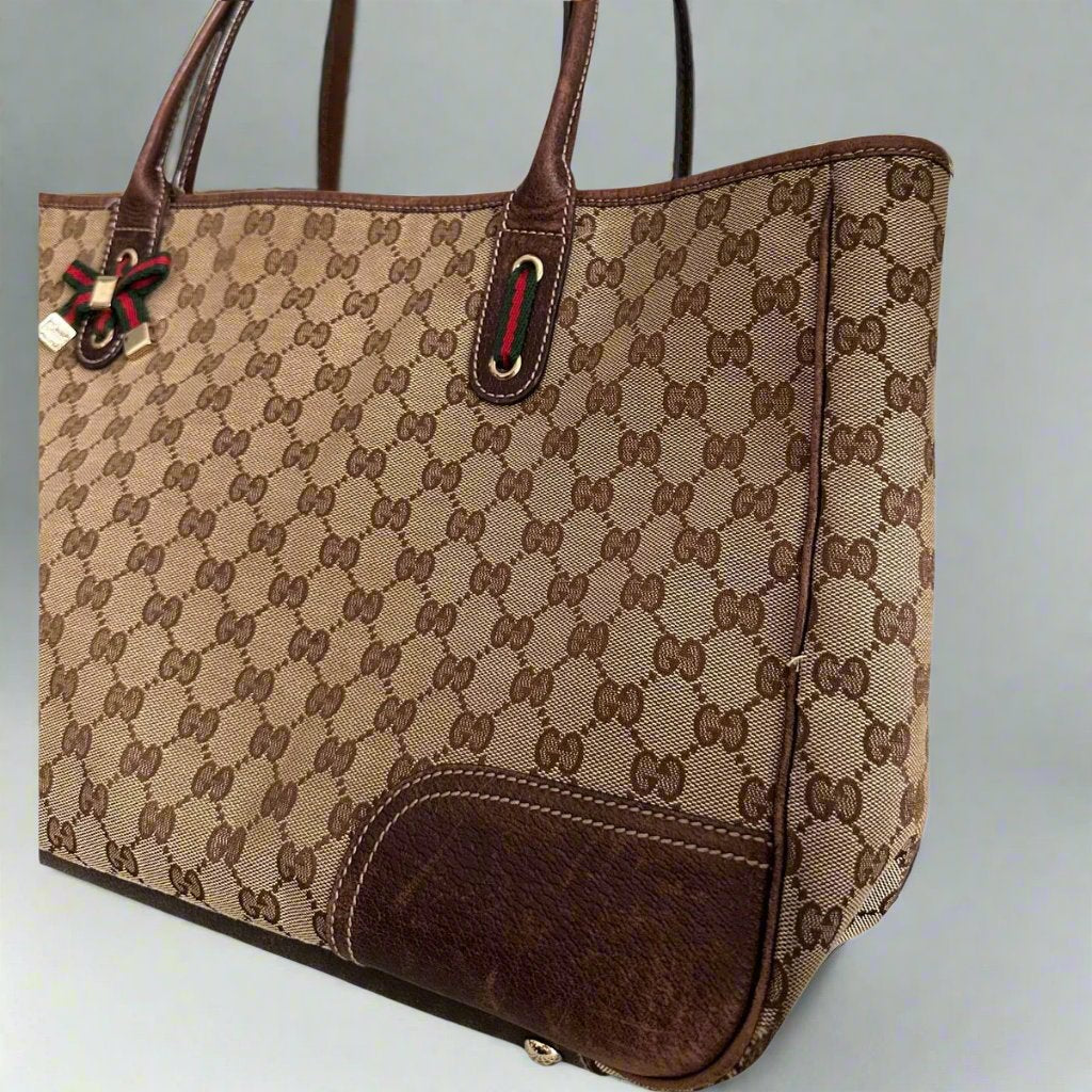 Pre Loved Gucci Monogram Large Princy Tote Dark Brown