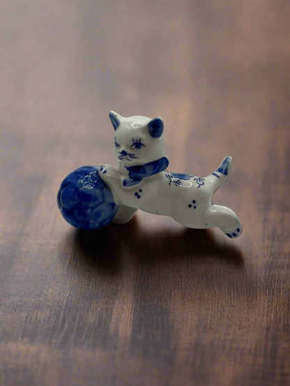 Vintage Hand Painted Porcelain Cat Figurine