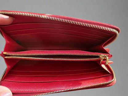 Pre Loved Prada Large Saffiano Fiery Red Leather Zippy Leather Wallet