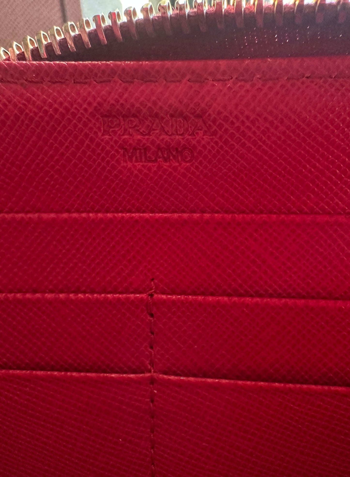 Pre Loved Prada Large Saffiano Fiery Red Leather Zippy Leather Wallet