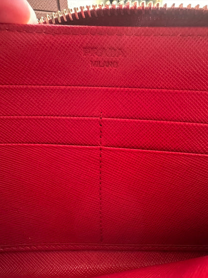 Pre Loved Prada Large Saffiano Fiery Red Leather Zippy Leather Wallet