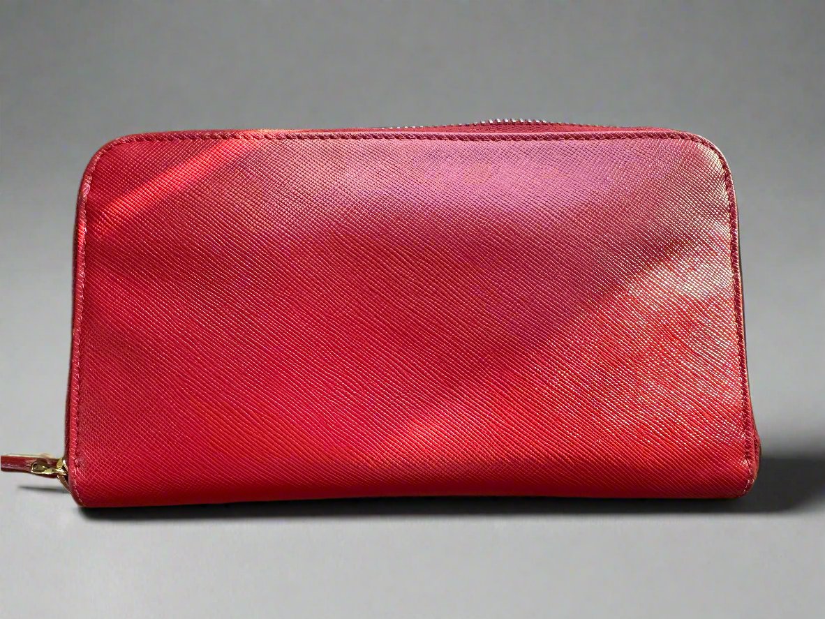 Pre Loved Prada Large Saffiano Fiery Red Leather Zippy Leather Wallet