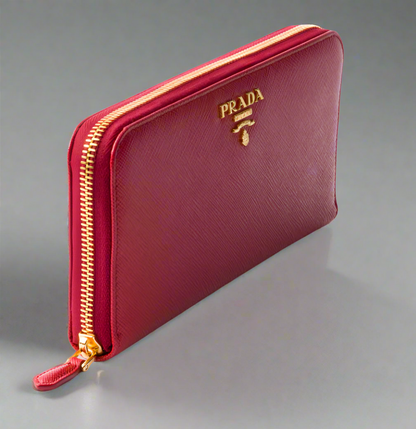 Pre Loved Prada Large Saffiano Fiery Red Leather Zippy Leather Wallet