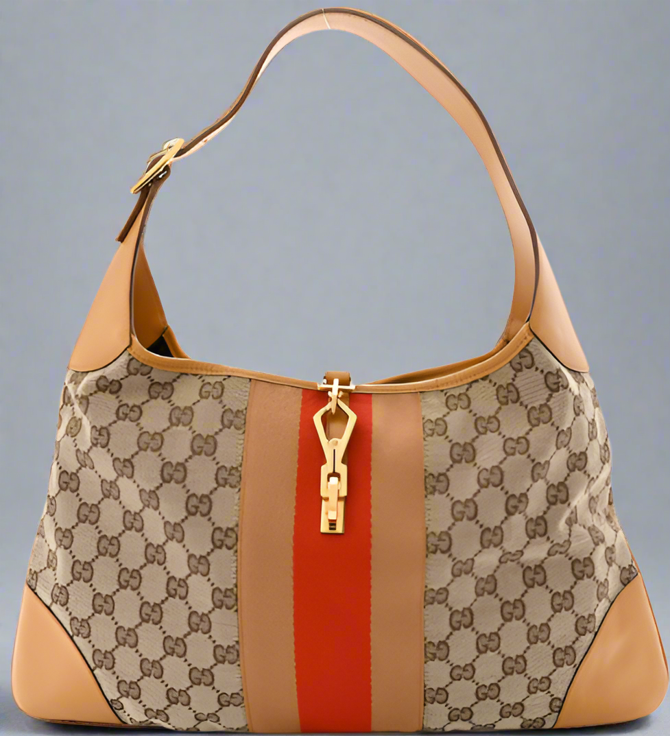 Pre Loved Gucci Small GG Canvas Jackie Hobo Lobster Clasp Shoulder Bag