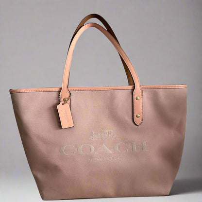 COACH Signature Horse and Carriage City Jacquard Zip Tote Blush