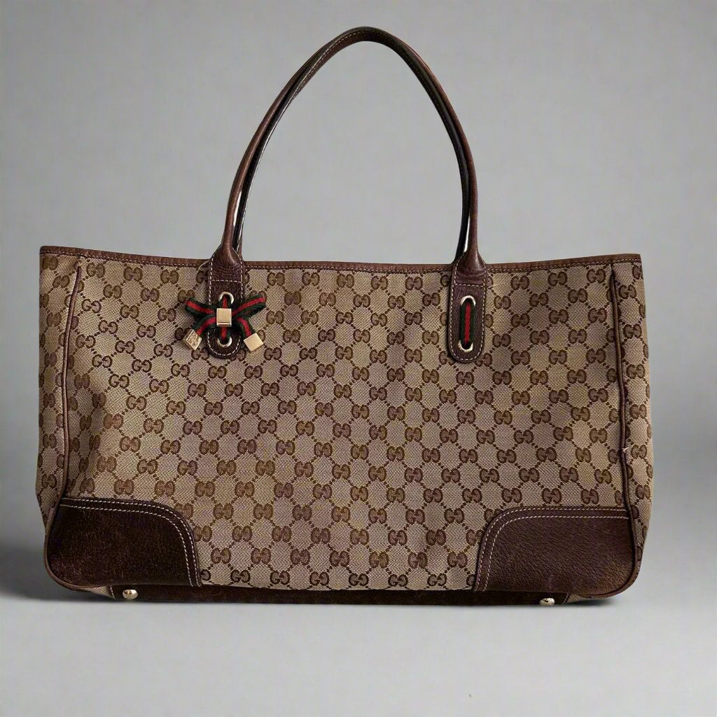 Pre Loved Gucci Monogram Large Princy Tote Dark Brown